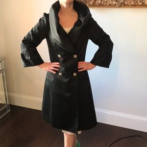 Duchesse satin evening coat w/ rhinestone buttons